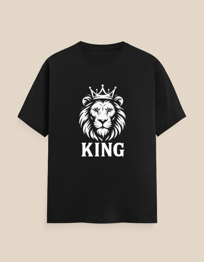 Classic Crew T-Shirt with puff grey vinyl lion print by Aradhya Official