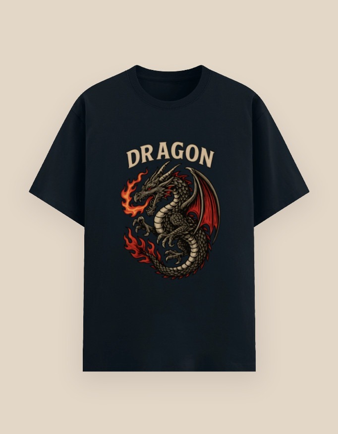 Dare Dragon T-Shirt – A bold unisex tee by Aradhya Official featuring a striking dragon design, made with 100% cotton and perfect for lovers of fearless fashion.