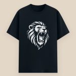 Silver Roaring Lion T-Shirt with metallic vinyl lion design by Aradhya Official