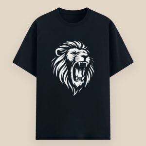 Silver Roaring Lion T-Shirt with metallic vinyl lion design by Aradhya Official