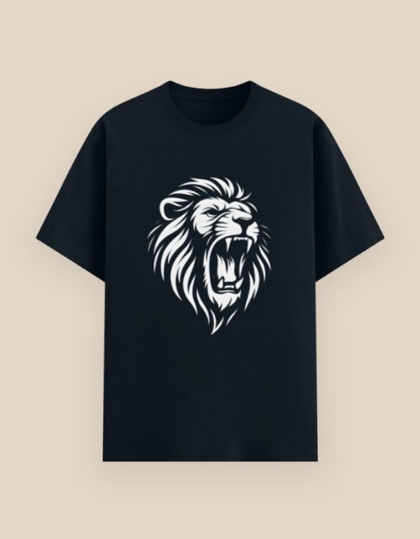 Silver Roaring Lion T-Shirt with metallic vinyl lion design by Aradhya Official
