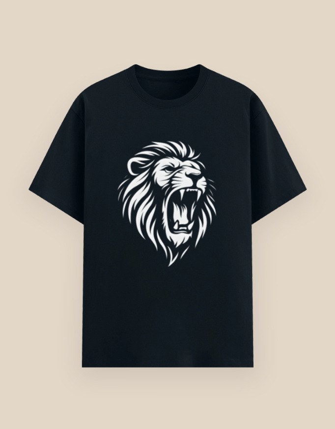 Silver Roaring Lion T-Shirt with metallic vinyl lion design by Aradhya Official