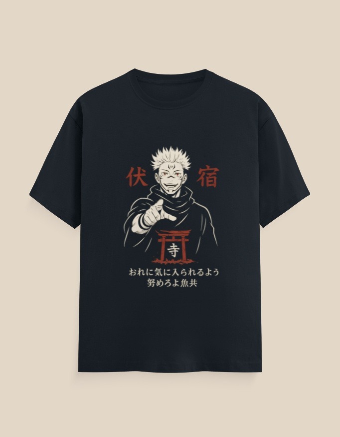 Rule like the King of Curses in the Sukuna Classic Crew T-Shirt from Aradhya Official – a premium anime tee made for bold fans of Jujutsu Kaisen.