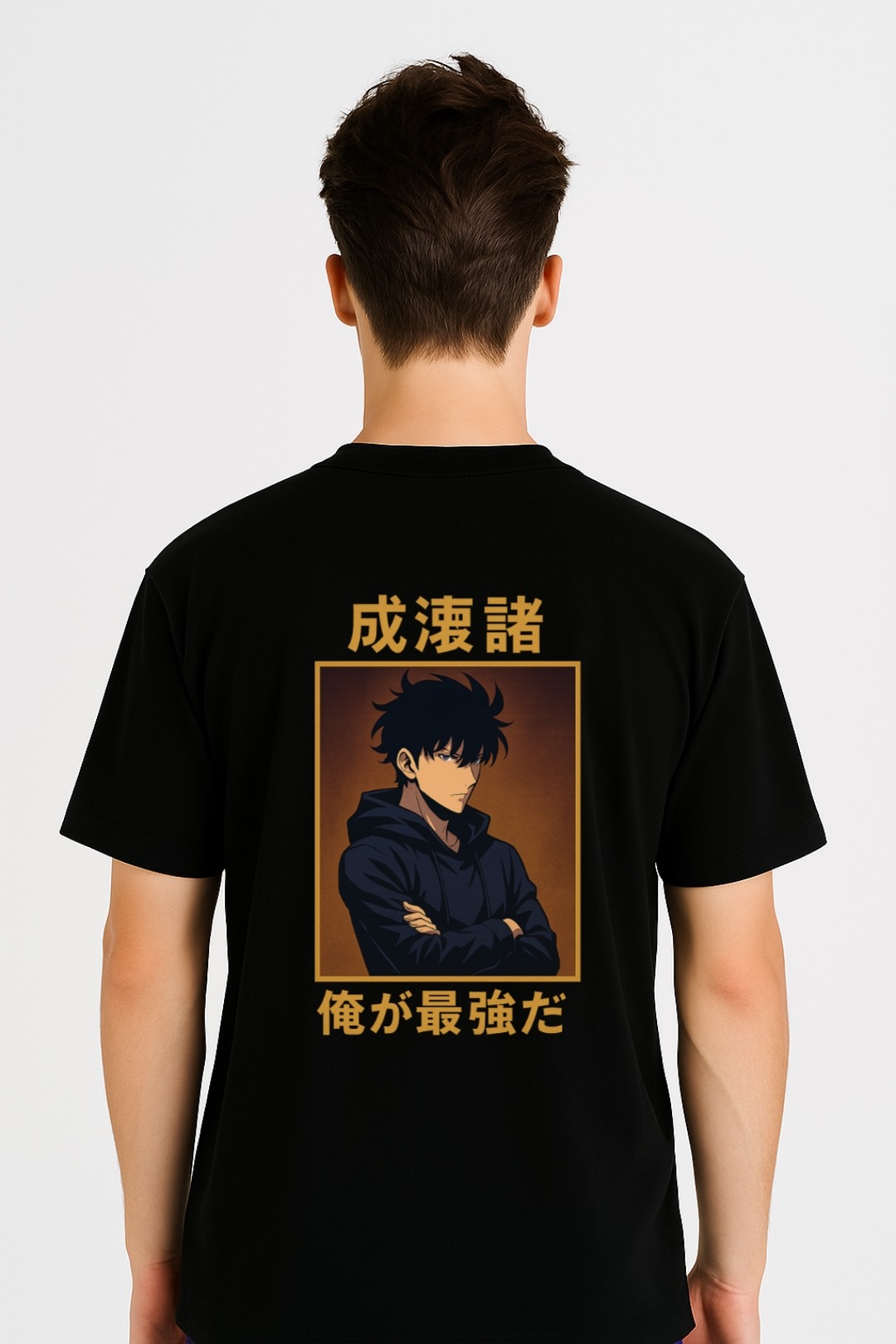 Unisex anime t-shirt featuring Sung Jinwoo in Shadow Monarch form from Solo Leveling