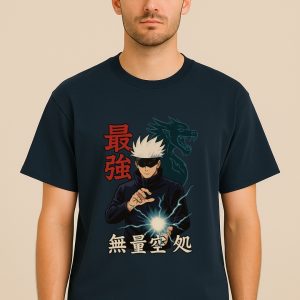 Gojo Satoru Unisex Basic T-Shirt featuring anime design from Jujutsu Kaisen