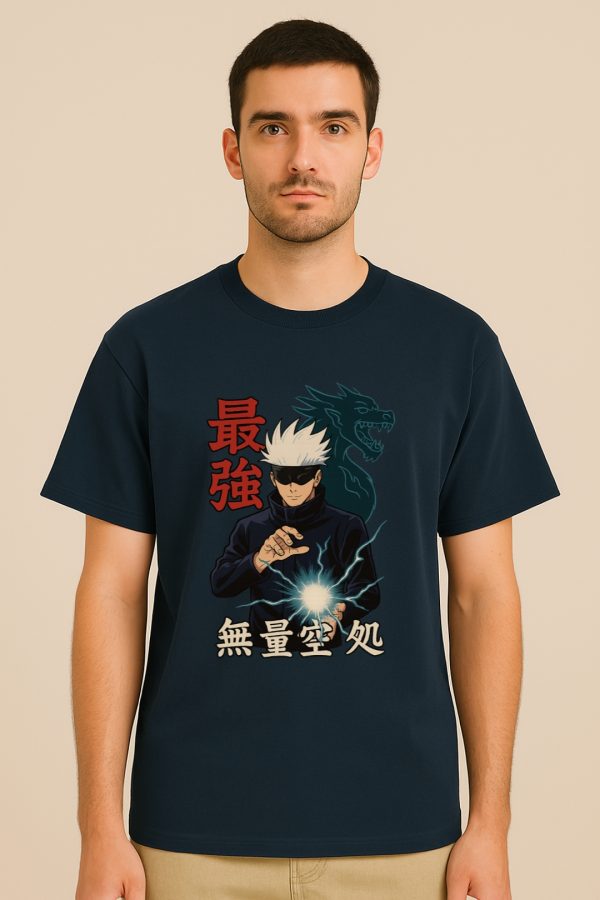 Gojo Satoru Unisex Basic T-Shirt featuring anime design from Jujutsu Kaisen
