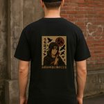 Unisex classic crew t-shirt featuring Itachi Uchiha in Akatsuki cloak with Sharingan and crow design, from Naruto anime.