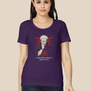 Purple Female Classic Crew T-Shirt with Sukuna Jujutsu Kaisen Design – Aradhya Official