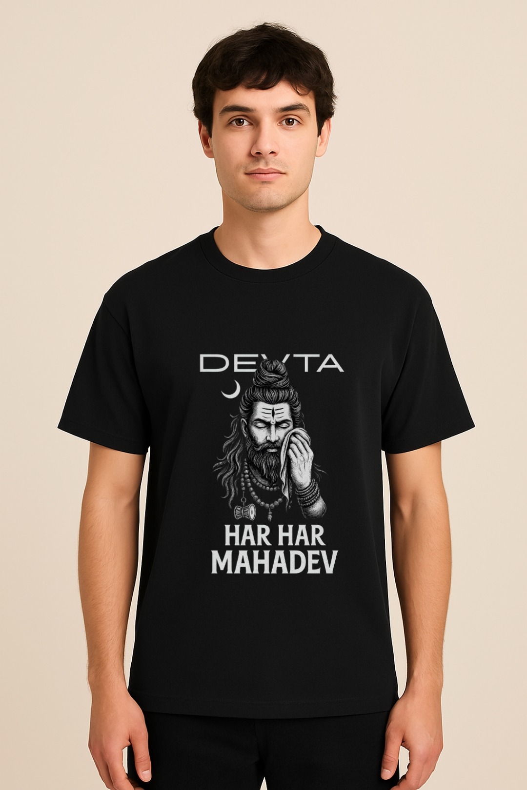Classic Crew T-Shirt with Lord Shiva sacred design by Aradhya Official